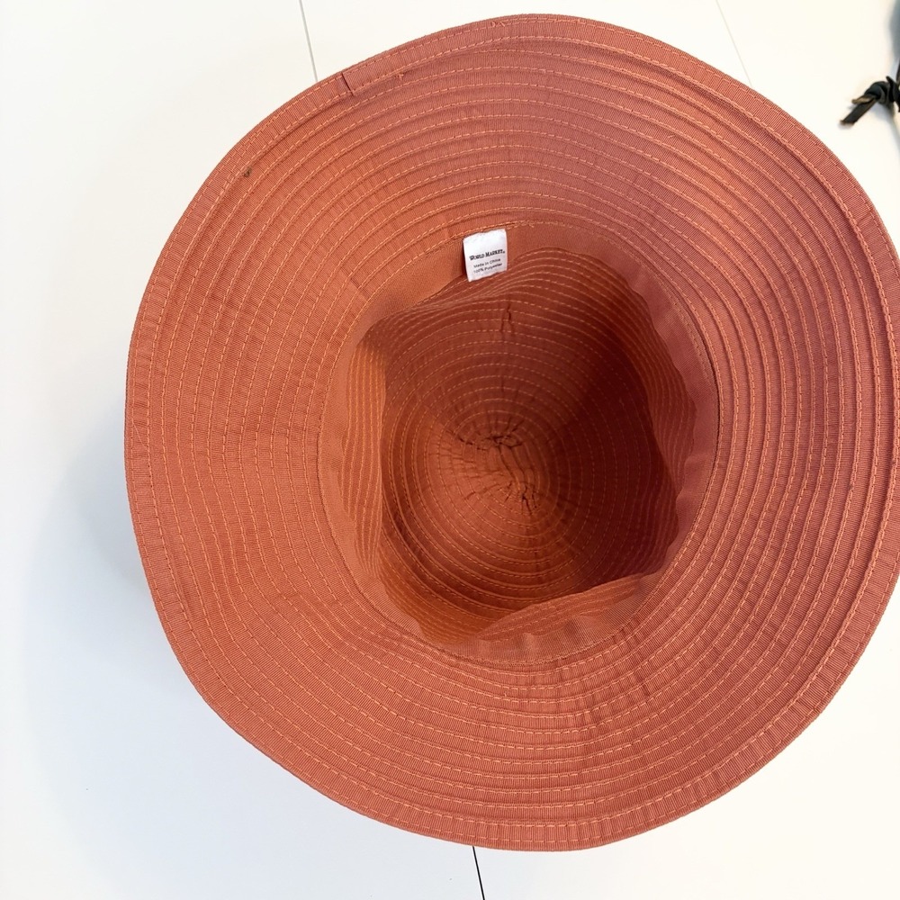 World Market Orange Wide Brim Tie Floppy Summer Sun Hat Bucket Size O/S Bow Boho - Picture 4 of 5